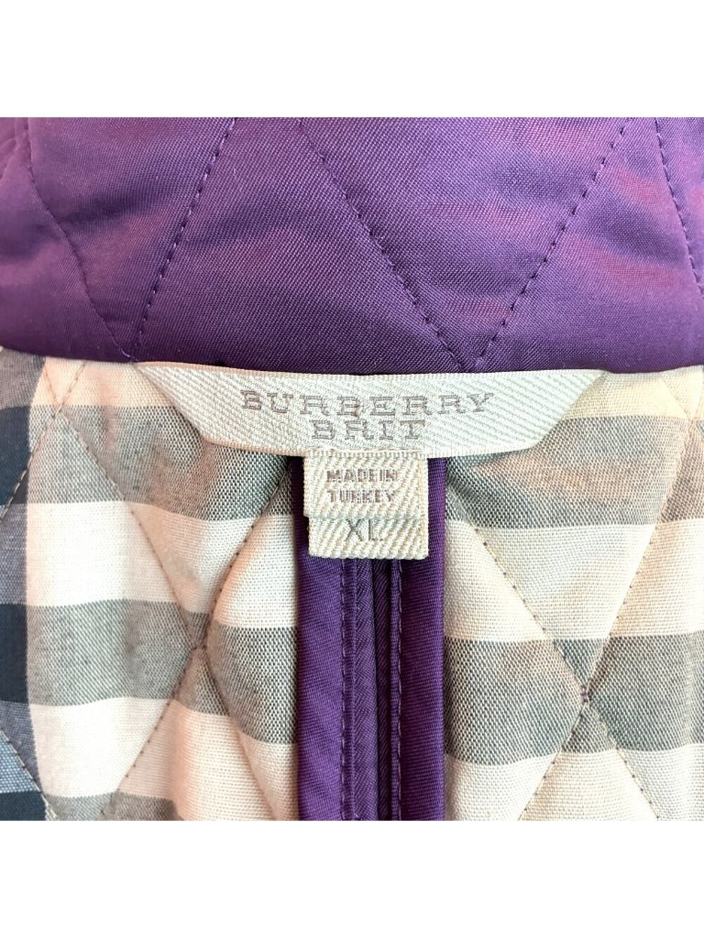 Burberry Womens Quilted Purple Jacket XLButton Closure Plaid-Lined Collar/Cuffs - Picture 12 of 16